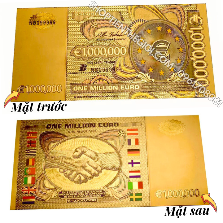 Tiền Lưu niệm 1 triệu EURO mạ vàng Plastic - SP005969